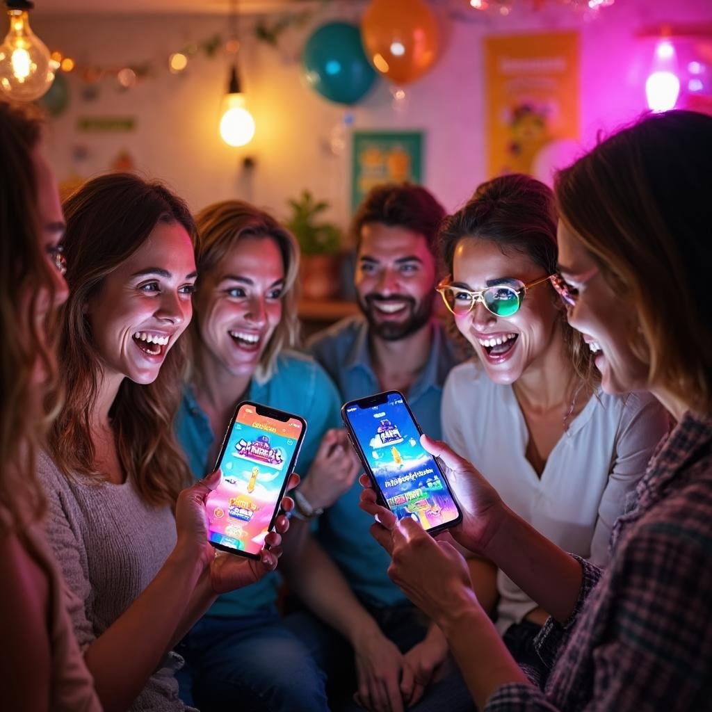 Adults comparing Drinxie and Dronko party game apps